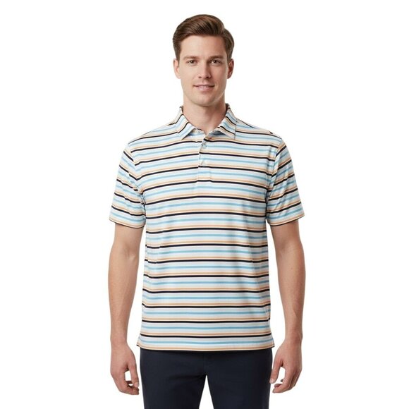 Peter Millar Polo Shirt Mens XL Blue Orange Stripes Golf Course Wicking … - Picture 2 of 8